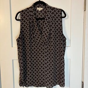 Loft Outlet Womens Brown White Rope Chain Link Sleeveless V-Neck Blouse L office